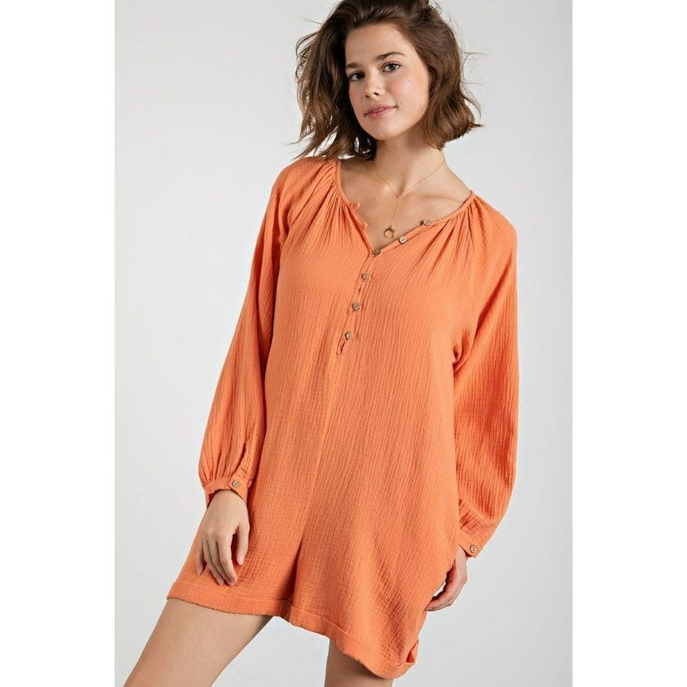 Easel Clothing Cotton Gauze Romper Relaxed Fit in Tangerine New S-L EB50270